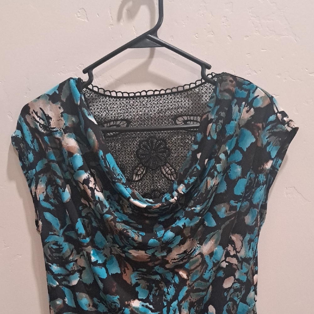 Floral Cowl Neck Top with Lace Back